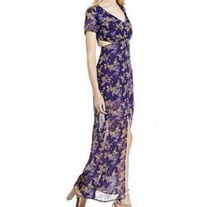 C&V Blue Floral Maxi Dress w/ Cut Out Waist M